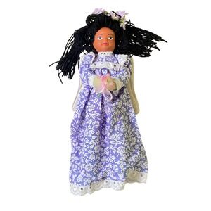 Vintage Hawaiian Floral Angel Doll Purple White Dress Handmade Folk Art Decor